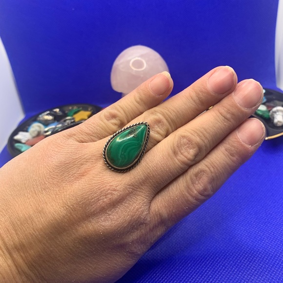 Comfort Curl ADJUSTABLE Genuine Fab Green Malachite Ring! .925 Sterling Overlay - Picture 6 of 16
